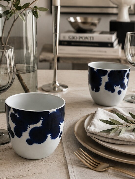 Paola Navone Other - Paola Navone Designer Blue White Ceramic Vessels Made in Portugal Set of 2